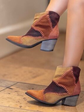 Musse & Cloud “Jaeda” Leather Patchwork Cowgirl Ankle Boot Sz EU 37 NEW